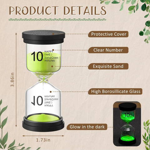 Five Colorful Luminous Sand Timers Set Of Five 1 3 5 10 15 Minute Hourglasses Glow In The Dark With Protective Cover