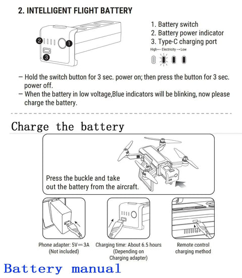 Instruction manual for 11.1V 3S 2600mAh 28.86Wh LiPo Battery For F7 F7S F7GB2 Drones with charge indicators and removal guide.
