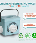 Straight Up No Mess Chicken Feeder For Chicks And Hens Heavy Duty Waterproof Poultry Dispenser, 10 pounds, blue, 3 ports, durable design.