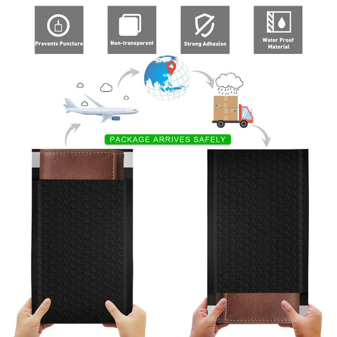 Black Opaque Bubble Mailers 4x8 Inch Self Seal 52 Pack Padded Envelopes showing waterproof shipping features