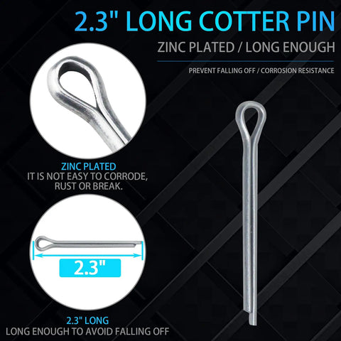 Close-up of a zinc-plated 2.3-inch cotter pin from Two Pack Trailer Nut Kit for One Inch Spindle Shaft with Can Am Castle Nuts Washers