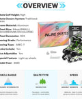 Adjustable Inline Skates For Kids And Teens With Light Up Wheels, 3 Sizes S M L, product display with specifications and box.