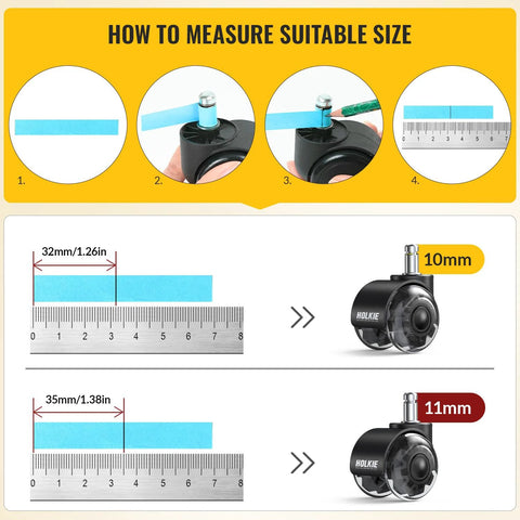 Guide to measure the stem size for Office Chair Wheels Grey Dual Rubber 2 Inch Replacement Casters With 360 Degree Swivel Quiet Rolling Universal Fit For Hardwood Floors And Carpet Set Of 5 11 By 22 Mm Smooth Glide For Computer And Gaming Chairs