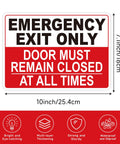 Emergency Exit Sticker Self Adhesive Red Sign That Grabs Attention, UV Weather Scratch Water Fade Resistant, Door Must Remain Closed At All Times, Perfect For Business Schools Offices Storage Rooms Hospitals, dimensions 10x7.1 inches