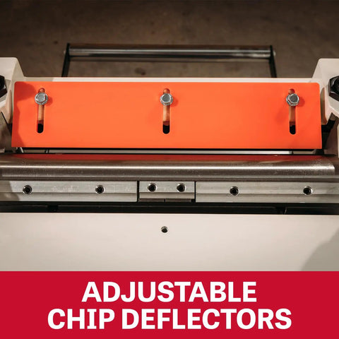 Adjustable chip deflectors on Heavy Duty 13 Inch Planer And Molder Combo For Woodworking Built Like A Tank One Point Five Horsepower Motor.