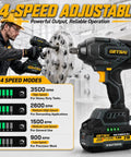 Beast Mode Cordless Brushless Impact Wrench With Ultra High Torque 1700 Nm, 1254 Foot Pounds, 3500 IPM, Half Inch Drive, 6 Socket Set, Includes Two 4Ah Batteries, Heavy Duty Tool For Truck And Workshop, 4-speed display