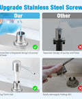 Comparison of built in kitchen sink soap dispenser and lotion dispenser in brushed nickel with separate pump design