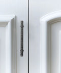 Zinc Alloy Cabinet Pull Handles For Kitchen And Bath knurled retro design on white cabinet door