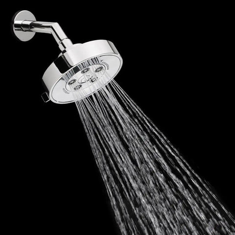 Neo Anystream High Pressure Adjustable Shower Head 2.5 GPM Polished Chrome spraying water in a bathroom