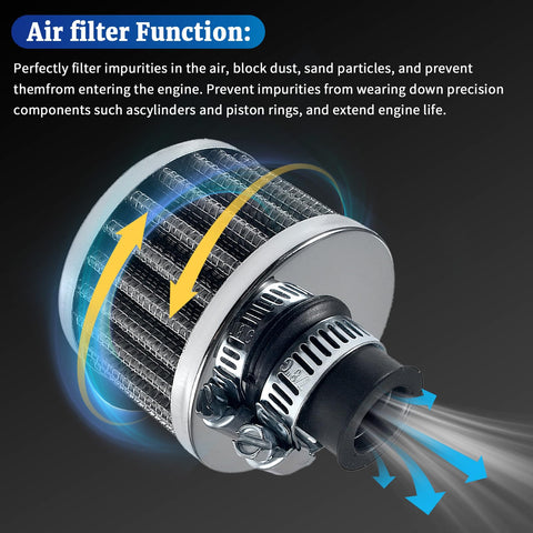 12mm Air Filter Upgrade For 212cc 196cc Engines And Honda GX160 GX200 168F Power Units showing airflow dynamics
