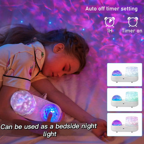 Ocean Night Light Projector For Kids With Galaxy Nebula Visuals projecting soothing wave colors as child sleeps