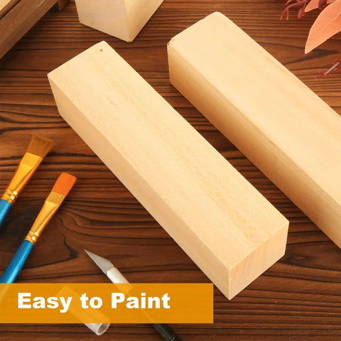 Unfinished Basswood Carving Blocks 10x3x3 inches for DIY woodworking and home crafts, smooth grain, easy to paint, with tools.