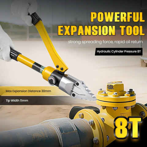 8T Hydraulic Flange Spreader Portable Separator With Alloy Steel Pliers Fast Oil Return Yellow YQ 30 in use on pipe