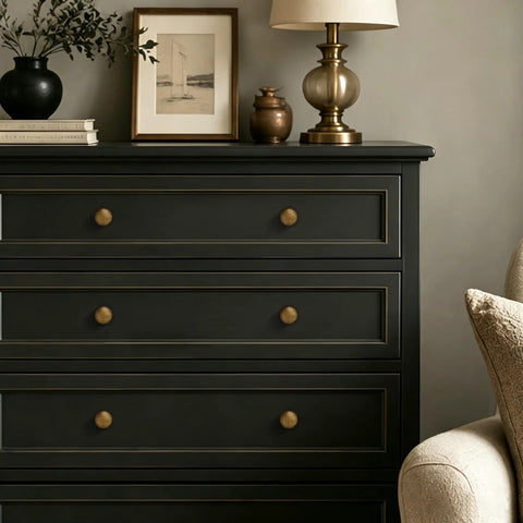 Black dresser with Antique Brass Cabinet Knobs 10 Pack Zinc Alloy Single Hole Drawer Pulls For Kitchen Cabinets And Dressers