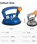 Three Piece Auto Dent Repair Kit With 4.9 Inch Large Puller And 2.4 Inch Small Pullers, Aluminum Car Dent Remover, Versatile Suction Cup Lifter For Dings, Dents, Hail Damage, Glass And More. product size chart