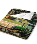 Milk Farm Flannel Throw Blanket 55x70 Inch Cozy Soft Lightweight Plush folded with tractor and farm print