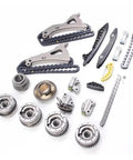Premium Timing Chain Camshaft Adjuster Kit For Benz CLS500 E550 GLE500 With M278 V8 4.7L Turbo Engine And High Strength Alloy Build For Long Lasting Durability And Smooth Performance, alloy timing chain kit parts laid out