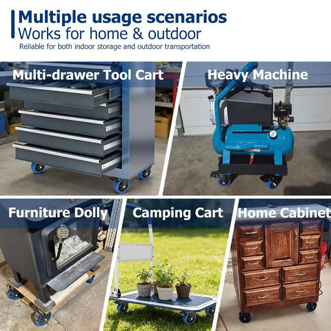 4 Inch Heavy Duty Caster Wheels Set Of Four With Dual Locking Brakes and Polyurethane Foam Treads used on various carts and cabinets.