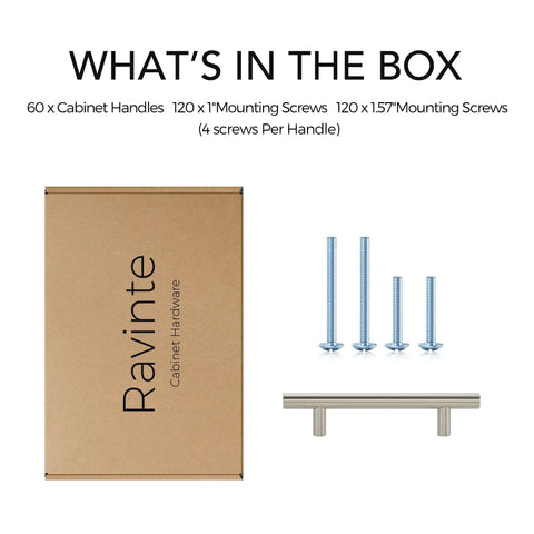 Box with contents: 60 Pack 6 Inch Brushed Nickel Cabinet Pulls Dope Stainless Steel Kitchen Drawer Cupboard Handles With 3.75 Inch Hole Centers