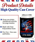 Patriotic 250th Anniversary Can Cooler Sleeves 12 Pack Neoprene Insulated Beverage Holders Collapsible Covers For Fourth Of July Memorial Day Outdoor Parties Keeps Your Drinks Cold With Festive All American Red White And Blue USA Designs featuring a can in a sleeve.
