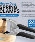 Six Inch Heavy Duty Spring Clamps Pack Of 24 For Woodworking And Carpentry, Black Metal Jaw Opening Three Inches, Pro Grade Grip