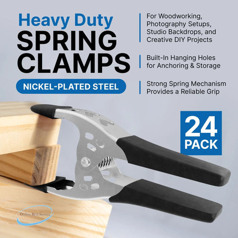 Six Inch Heavy Duty Spring Clamps Pack Of 24 For Woodworking And Carpentry, Black Metal Jaw Opening Three Inches, Pro Grade Grip