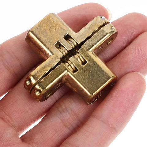 Concealed Cross Door Hinges 2 Pack, Ultra Thin Zinc Alloy, Hidden Silent Operation, Smooth Surface, Anti Rust Hardware in hand