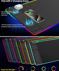 Oversized Mouse Pad With Built In Phone Holder RGB Desk Mat Featuring 15W Wireless Fast Charging Waterproof Non Slip Surface with Eleven Color LED Lights
