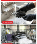 Beast 800 RPM Cordless Grill Scrubber brush heads rinsed in sink and placed in dishwasher, non-shedding stainless steel, easy to clean.