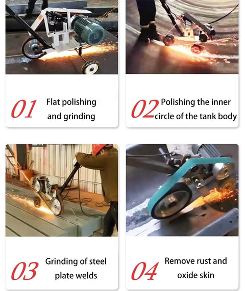 Heavy Duty Hand Push Belt Sander 75 To 82 Inch Flatbed Grinding Polishing Machine 220V in use for flat polishing and grinding.
