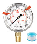 Front view of SCTSNSR glycerin-filled 2.5in pressure gauge, 0–3000 psi, stainless steel case, 1/4in NPT lower mount