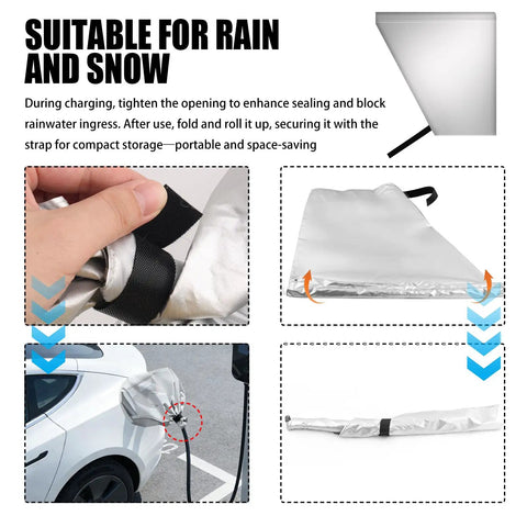 Rock Solid EV Charger Cover With Hella Tough Waterproof Oxford Fabric And Secure Magnetic Strip for rain and snow protection.
