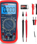 Heavy Duty Automotive Multimeter Featuring True Rms Accuracy And Cat Iii 600V Safety For Ac Dc Voltage Current Testing Temp Freq Ohms Duty Cycle Dwell Angle Capacitance Hvac Industrial Engine RPM Measurement Grease Monkey Certified with red-black test leads and battery.