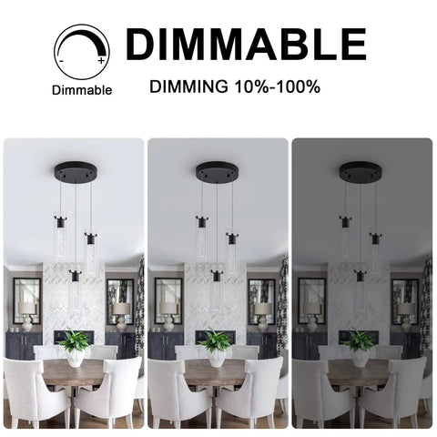 Black Finish 3 Light Pendant Lights For Kitchen Island And Dining Room, Dope Modern Hanging Ceiling Fixture With Bubble Cylinder Design