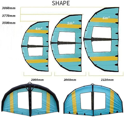 Inflatable Hydrofoil Surf Wing Kit For Water Sports Handheld Wingfoil Sails With Window in sizes 4㎡, 5㎡, 6㎡.