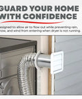 Supurr Vent 4 Inch Outdoor Dryer Vent Cover White Louvered Wall Hood With Gravity Damper For Backdraft Prevention fitted on wall
