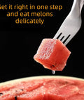 Two Pack Stainless Steel Watermelon Cutter Slicer Dual Head Kitchen Gadget with 2-in-1 fork scooping watermelon cubes