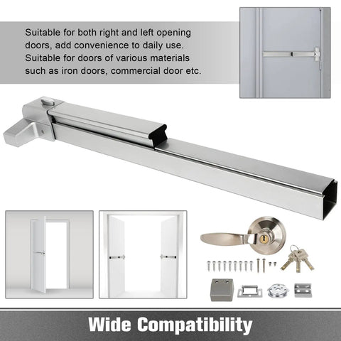 Heavy Duty Panic Bar For Exit Door, Steel Panic Device With External Lever And Roller Strike Plate, Fire Safety Hardware, Includes 6 Keys, Fits 28 To 36 Inch Wide Entry Doors For Commercial Buildings