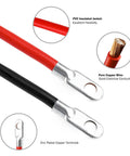 Top Tier 4 Awg Battery Cable Set 18 Inch with 3 8 Copper Stud Lugs showing flexible PVC insulation and zinc plated terminals.