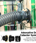 Ultimate Eight Piece Adsorptive Dust Collection Starter Kit for Woodworking Machines includes four inch hose attached to dust collector