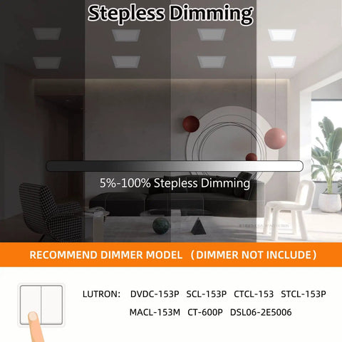 4 Pack 11 Inch Square Recessed LED Ceiling Downlights With Junction Box, stepless dimming feature in modern living room