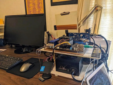 ITX Open Air PC Case Bracket Acrylic DIY Bare Frame For ITX Motherboard Transparent, GPU Card Support, setup on desk
