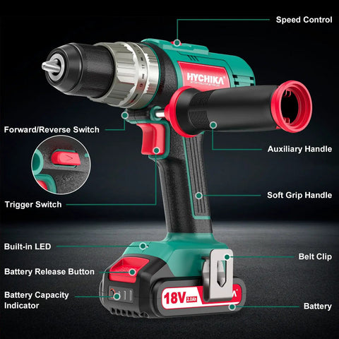 Cordless Drill Driver 20V Workhorse Kit With 330 Inch Pound Torque 1500 RPM 2Ah Li Ion Battery and built-in LED, side view
