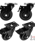 4 Inch Swivel Caster Wheels With Safety Dual Locking Brakes Heavy Duty 1800 Lbs Capacity Set Of 4 Black Non Marking Polyurethane Rubber