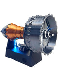 Jet Engine Model TR900 Turbofan Kit, realistic replica on stand, detailed silver and copper design, STEM educational project