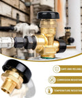 NBPLUS 1/2-inch brass vacuum relief valve with black cap installed on plumbing line