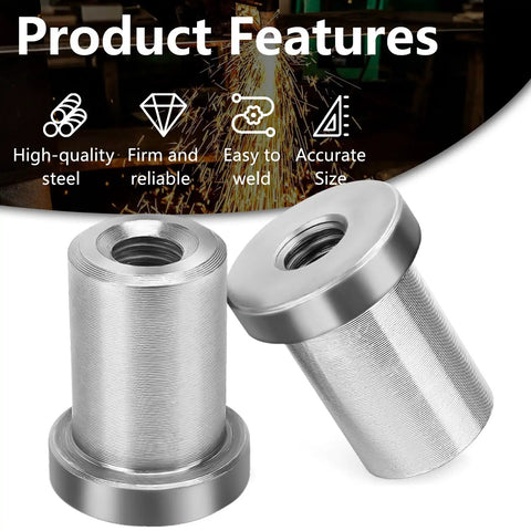 Eight Piece 3/8 Inch 16 Long Thread Stepped Weld On Nuts For Heavy Duty Chassis Tab Mounting, precision machined steel weld nuts.