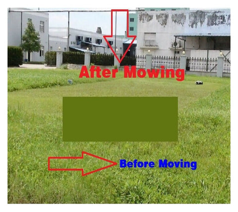 Lawn showing before and after effects of Smart Robot Lawn Mower With Ultrasonic Sensor And Wifi App No Fuss Maintenance.