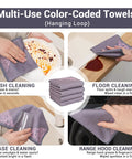 YUA microfiber cloths, 12-pack, gray with pink corner floral design; versatile for dish, floor, vase, range hood cleaning