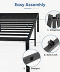 Sleek Queen Platform Bed Frame, 16 Inch High Heavy Duty Sleep Base With Zero Squeak Support showing assembly features and parts.